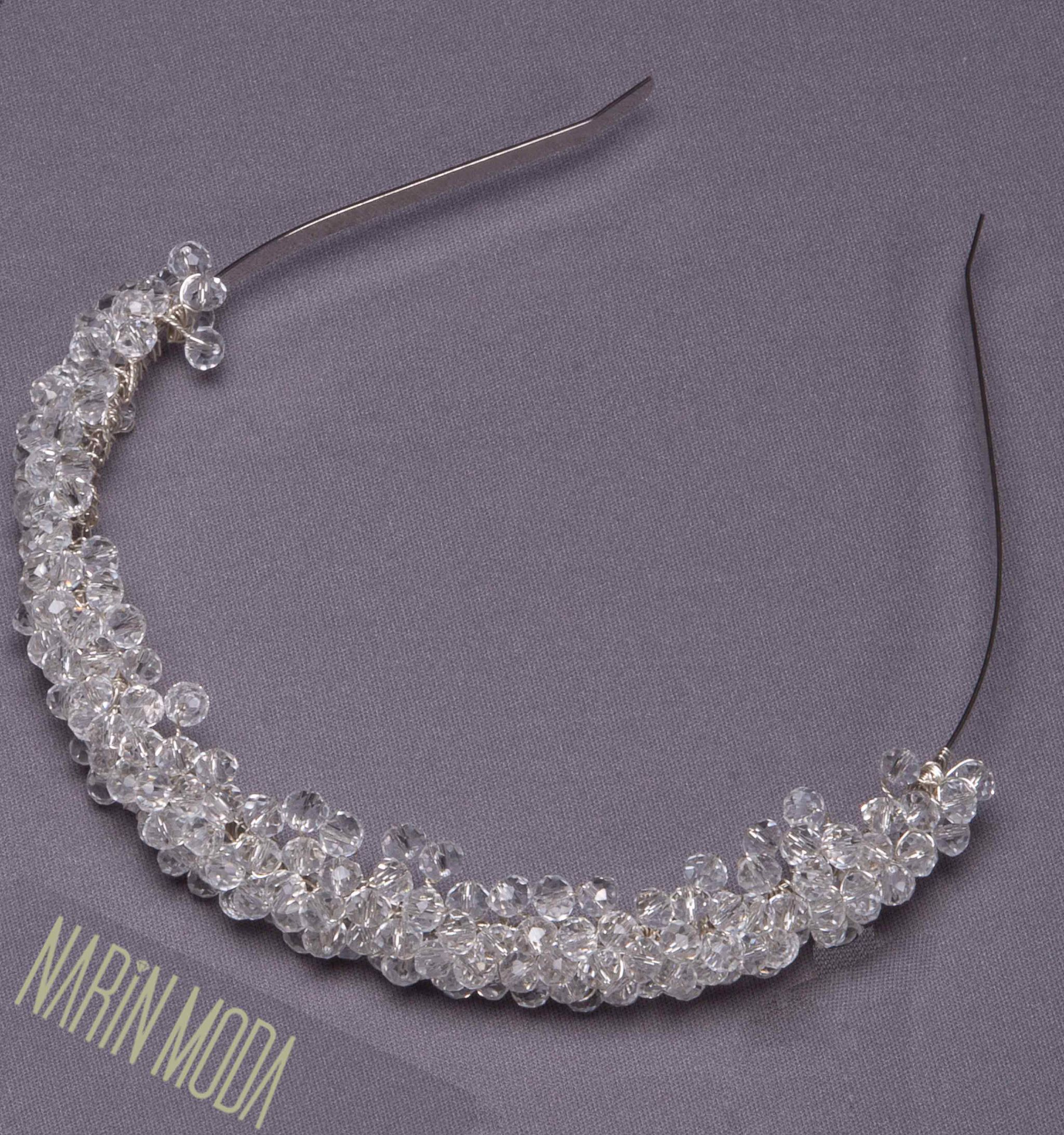 Gelinlik Aksesuarları Kristal Boncuklu Gelinlik Tacı-8